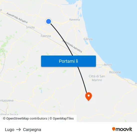 Lugo to Carpegna map