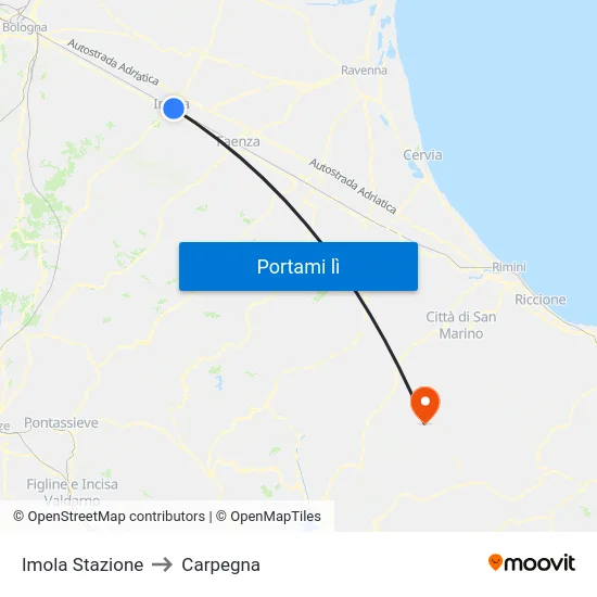 Imola Stazione to Carpegna map