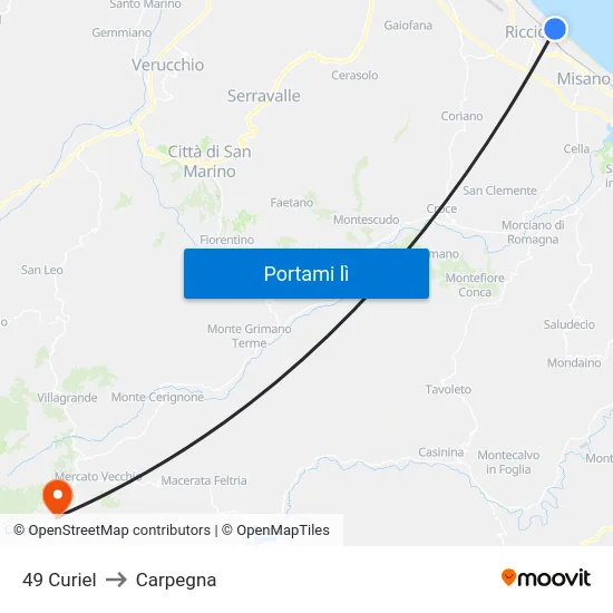 49 Curiel to Carpegna map