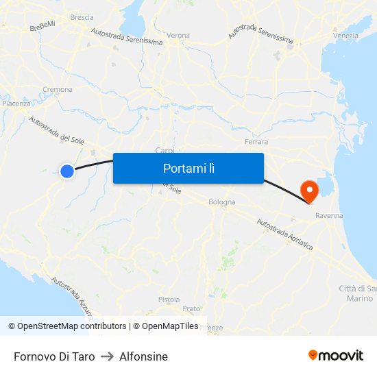 Fornovo Di Taro to Alfonsine map