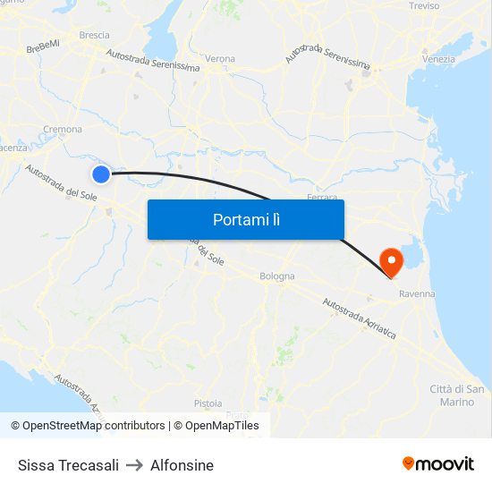 Sissa Trecasali to Alfonsine map