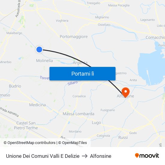 Unione Dei Comuni Valli E Delizie to Alfonsine map