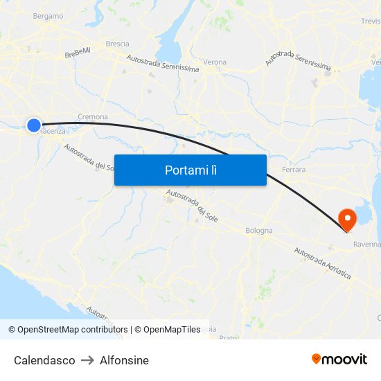 Calendasco to Alfonsine map