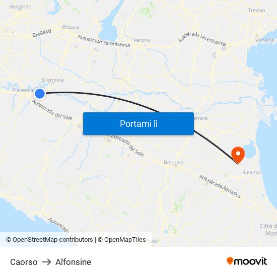 Caorso to Alfonsine map