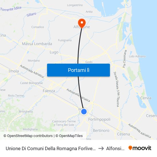 Unione Di Comuni Della Romagna Forlivese to Alfonsine map