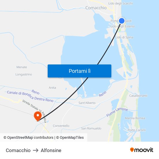 Comacchio to Alfonsine map