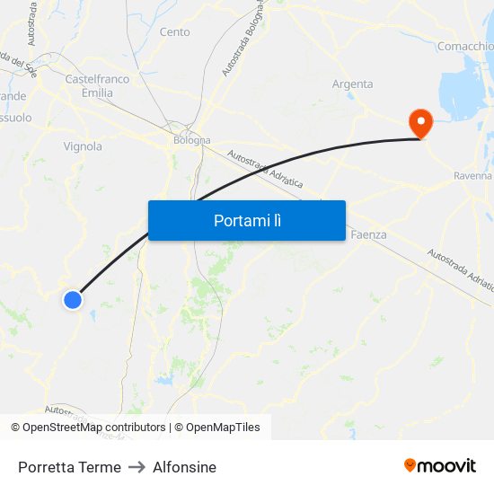 Porretta Terme to Alfonsine map