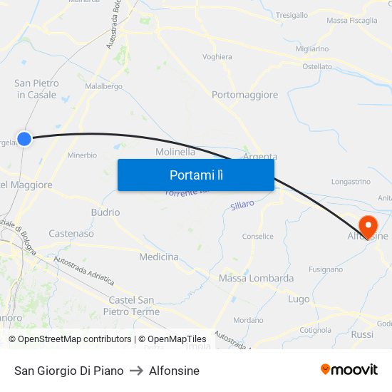 San Giorgio Di Piano to Alfonsine map