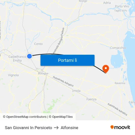 San Giovanni In Persiceto to Alfonsine map