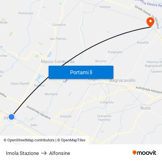 Imola Stazione to Alfonsine map