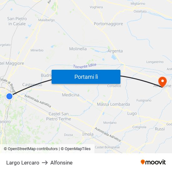 Largo Lercaro to Alfonsine map