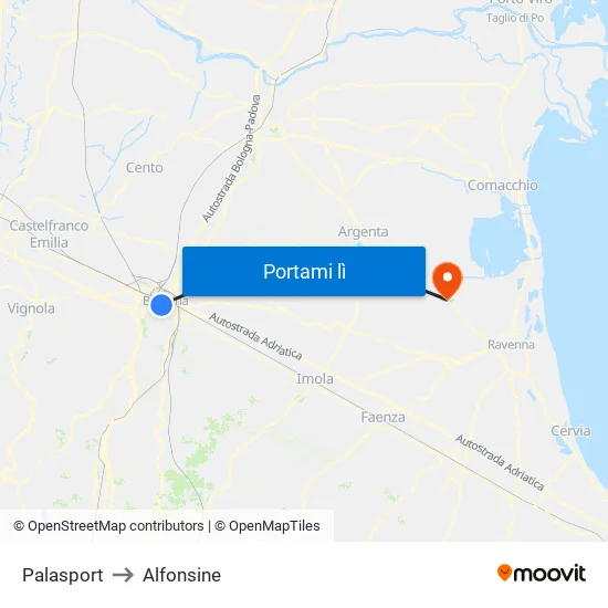 Riva Di Reno - Lame to Alfonsine map