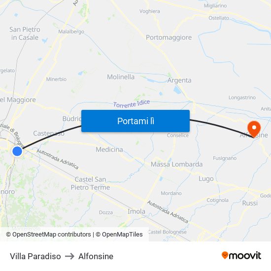 Villa Paradiso to Alfonsine map