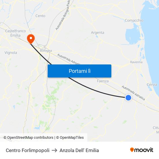 Centro Forlimpopoli to Anzola Dell' Emilia map