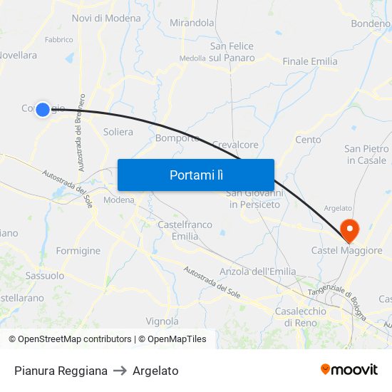 Pianura Reggiana to Argelato map