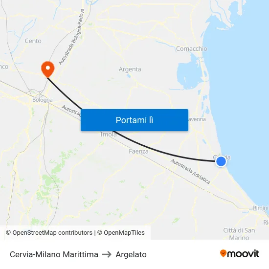 Cervia-Milano Marittima to Argelato map