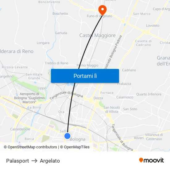 Riva Di Reno - Lame to Argelato map