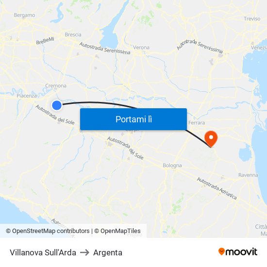 Villanova Sull'Arda to Argenta map