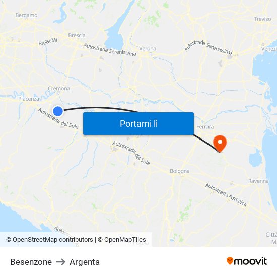 Besenzone to Argenta map
