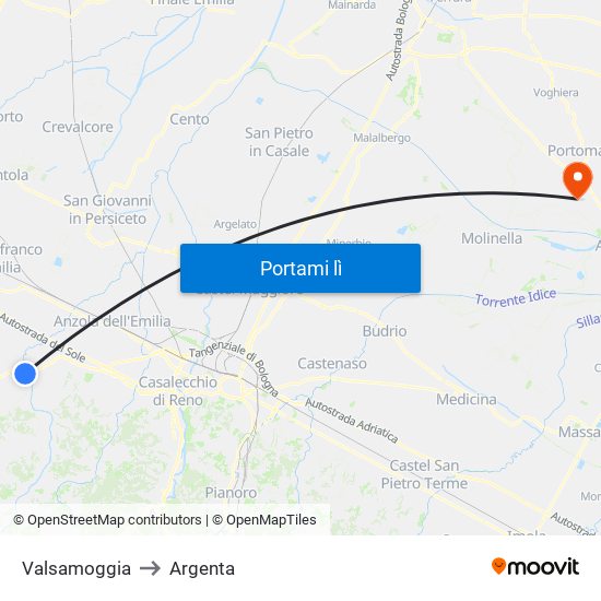 Valsamoggia to Argenta map