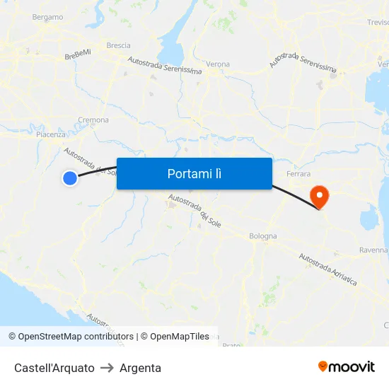 Castell'Arquato to Argenta map