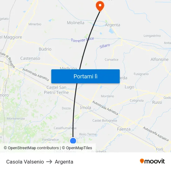 Casola Valsenio to Argenta map