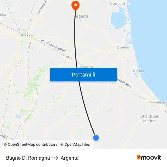 Bagno Di Romagna to Argenta map