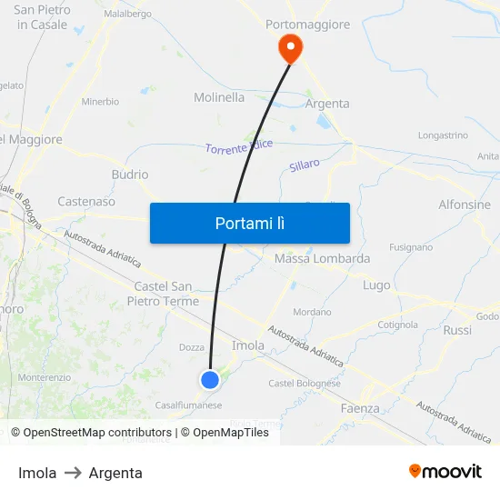 Imola to Argenta map