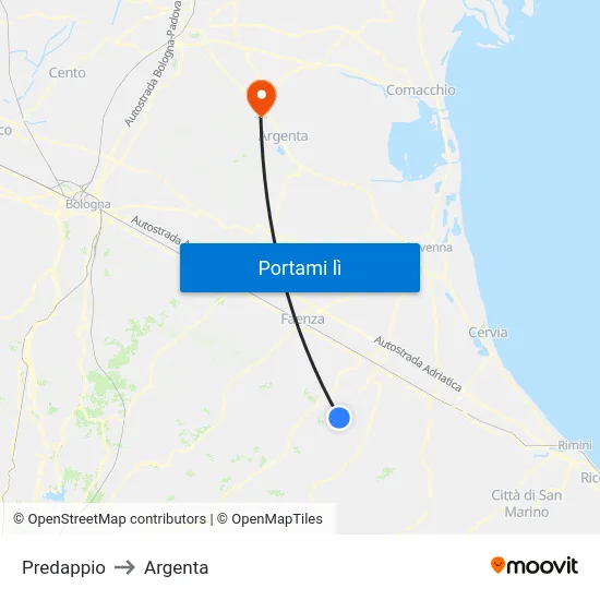 Predappio to Argenta map