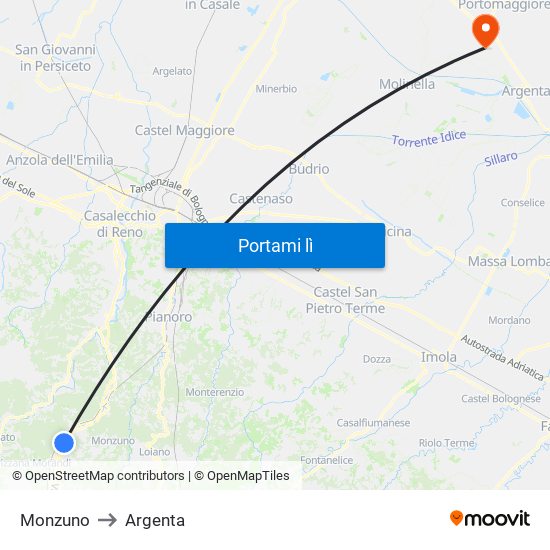 Monzuno to Argenta map