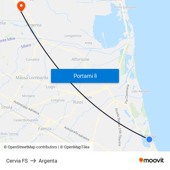 Cervia FS to Argenta map