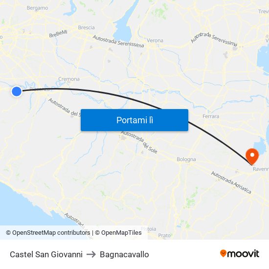 Castel San Giovanni to Bagnacavallo map