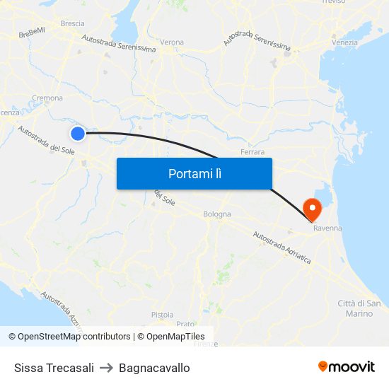 Sissa Trecasali to Bagnacavallo map