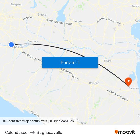 Calendasco to Bagnacavallo map