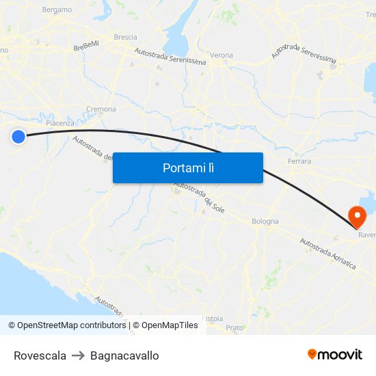 Rovescala to Bagnacavallo map