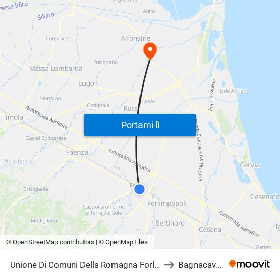 Unione Di Comuni Della Romagna Forlivese to Bagnacavallo map