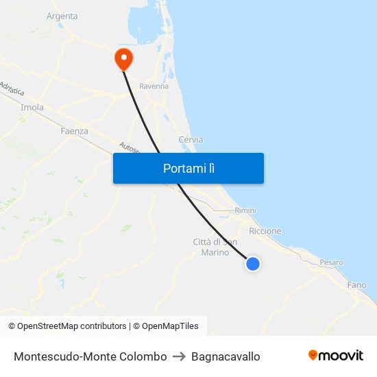 Montescudo-Monte Colombo to Bagnacavallo map