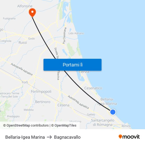 Bellaria-Igea Marina to Bagnacavallo map