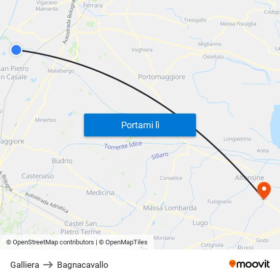 Galliera to Bagnacavallo map