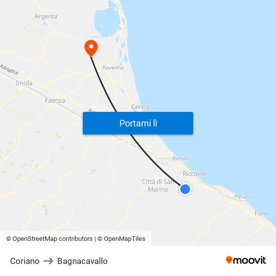 Coriano to Bagnacavallo map