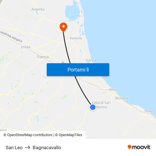 San Leo to Bagnacavallo map