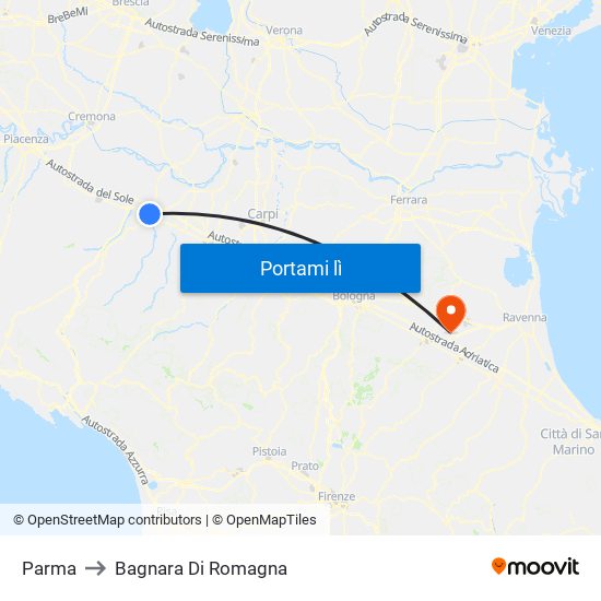 Parma to Bagnara Di Romagna map