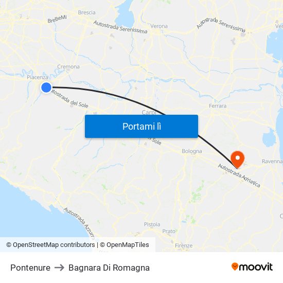 Pontenure to Bagnara Di Romagna map