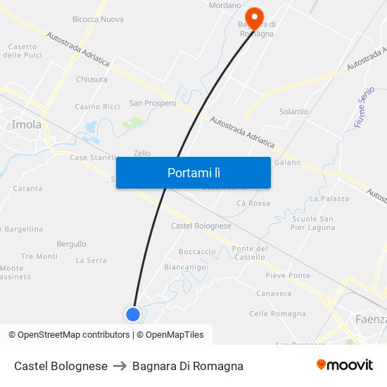 Castel Bolognese to Bagnara Di Romagna map