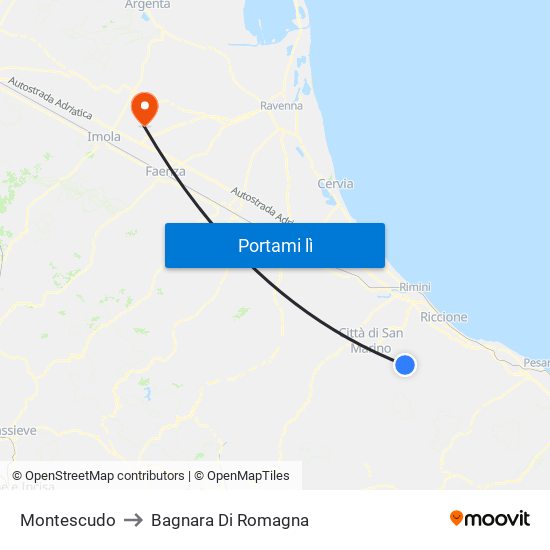 Montescudo to Bagnara Di Romagna map