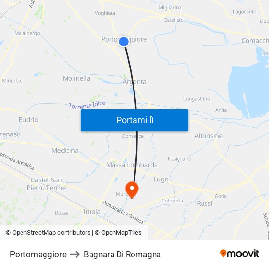 Portomaggiore to Bagnara Di Romagna map