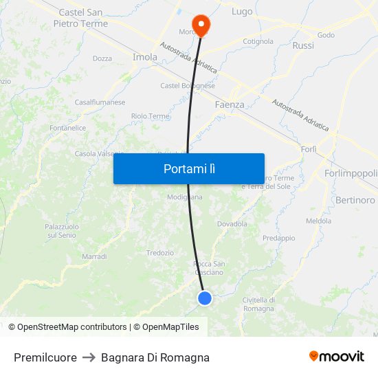 Premilcuore to Bagnara Di Romagna map
