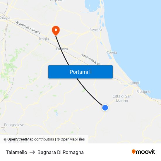 Talamello to Bagnara Di Romagna map
