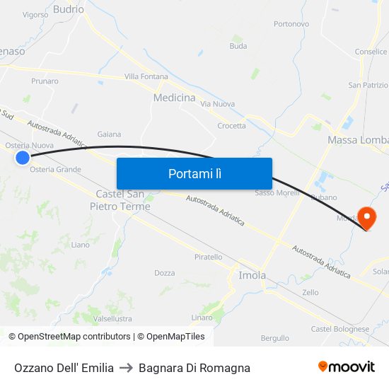 Ozzano Dell' Emilia to Bagnara Di Romagna map