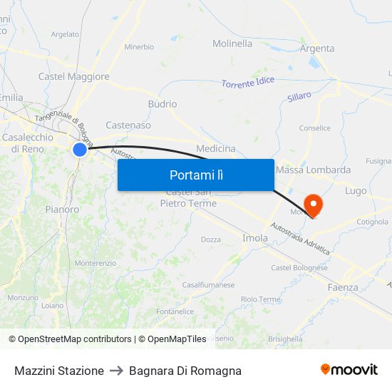 Mazzini Stazione to Bagnara Di Romagna map